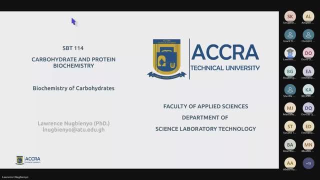 SBT 114 Carbohydrate and Protein Biochemistry - Introduction to carbohydrates