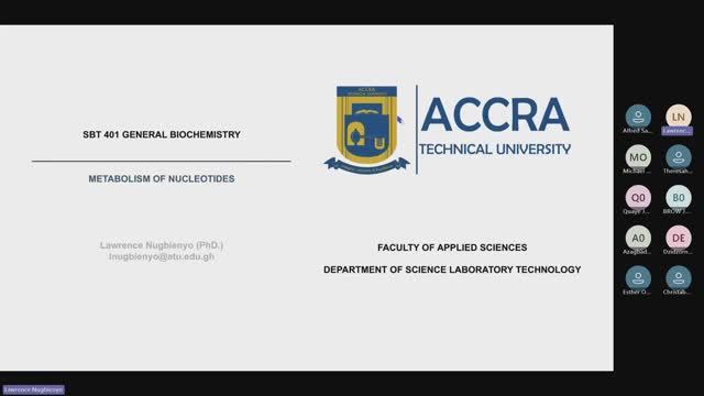 SBT 401 General Biochemistry: Nucleic Acid Metabolism
