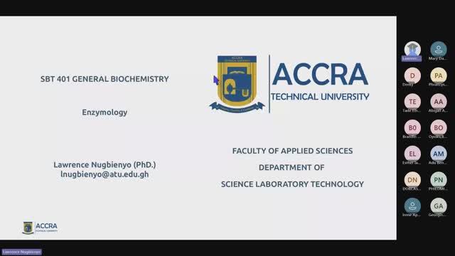 SBT 401 General Biochemistry (Weekend): Enzyme-Substrate Specificity & Coenzymes