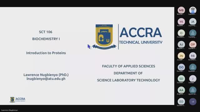 SCT 106 Biochemistry I - Introduction to Proteins