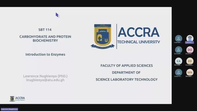 SBT 114 Carbohydrate and Protein Biochemistry - Introduction to enzymes