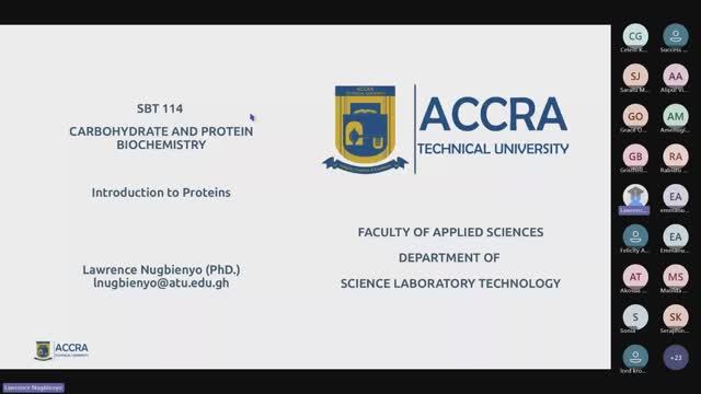 SBT 114 Carbohydrate and Protein Biochemistry - Introduction to Proteins