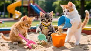 Мультики для детей, котики играют в песочнице, видео про котиков, мультик