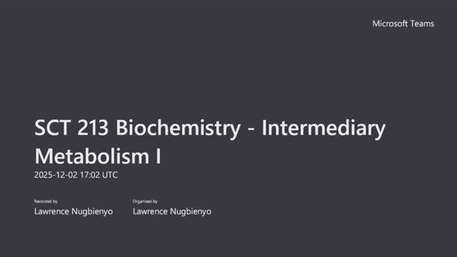 SCT 213 Biochemistry - Intermediary Metabolism I- Protein Structure