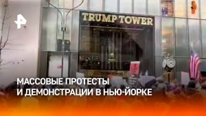 "Бык" участвует в демонстрации против американской иммиграционной службы на улицах Нью-Йорка