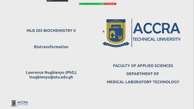 MLB 203 Biochemistry II: Biotransformation