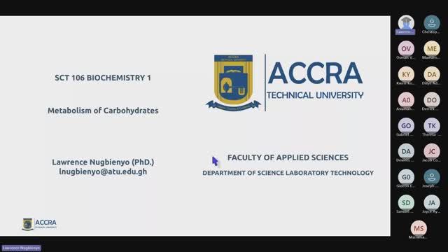 SCT 106 Biochemistry I - Carbohydrate metabolism