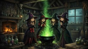 В полночь четыре колдуньи(страшная,  НО ДЕТСКАЯ СКОРОГОВОРКА)