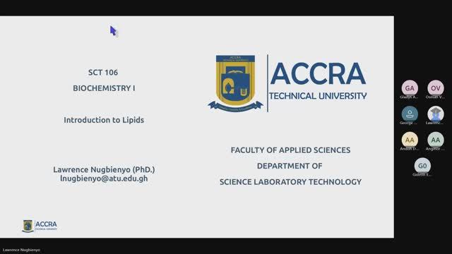 SCT 106 Biochemistry I - Introduction to lipids