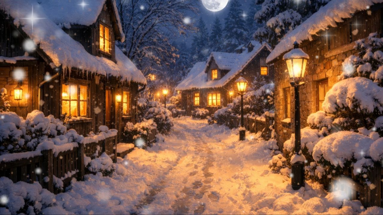 Уютный зимний вечер в снежной деревне - 1 час релакс‑музыки lofi смотреть онлайн