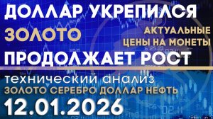 Доллар укрепился, золото продолжает рост. Анализ рынка золота, серебра, нефти, доллара 12.01.2026 г