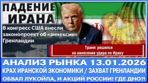 Анализ рынка 13.01 / Крах Иранской экономики / Захват Гренландии Сша / Обвал Лукойла и акций России