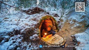 Строю уютный земляной дом для выживания - Секретная пещера-укрытие в зимнем бушкрафте