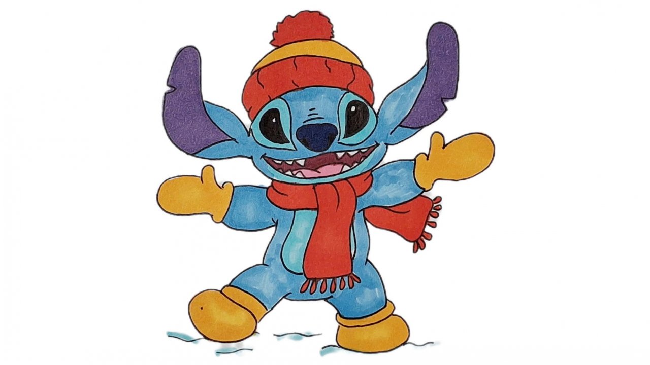 Стич в зимней одежде рисунки для срисовки смотреть онлайн