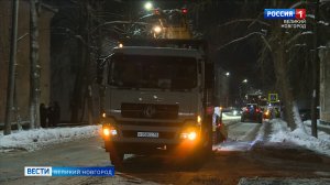 ГТРК СЛАВИЯ Ночная уборка снега в Великом Новгороде 14.01.26