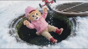 Мультфильм. Малыш котенок провалился в темный слив