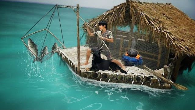 15 дней выживания на плавучем мусорном плоту с моей собакой / Без воды, огня, и еды, только природа смотреть онлайн