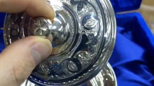 Серебряная сахарница - креманка с крышкой "Кубачинская", км04