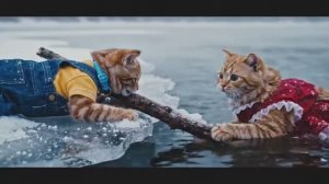 Мультфильм. Котенок спасает маму провалившуюся под лед