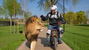 Прокатился рядом со львом на моноколесе!