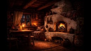 Камин и дождь по крыше 🌧🔥 Уютная изба | Звуки дождя, треск огня, релакс