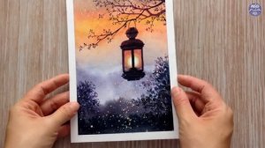 Акварельная иллюстрация с горящим фонарем