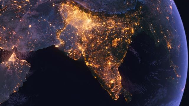 Бесплатное видео футаж, Планета Земля Ночью. Индия, Азия. Вид из Космоса с Орбиты. Ночной Глобус смотреть онлайн