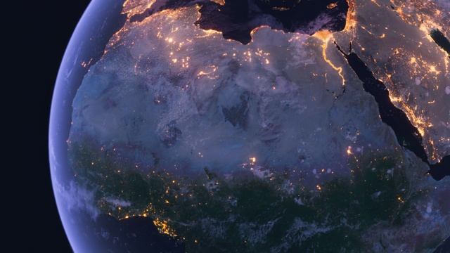 Бесплатное видео футаж, Планета Земля Ночью. Африка. Вид из Космоса с Орбиты. Ночной Глобус смотреть онлайн