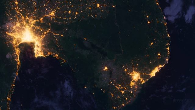 Бесплатное видео футаж, Планета Земля Ночью. Камбоджа, Азия. Вид из Космоса с Орбиты. Ночной Глобус смотреть онлайн