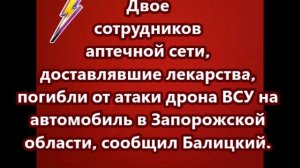 Двое сотрудников аптечной сети, погибли от атаки дрона ВСУ на автомобиль в Запорожской области