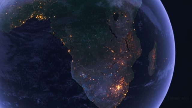 Бесплатное видео футаж, Планета Земля Ночью. Африка. Вид из Космоса с Орбиты. Ночной Глобус смотреть онлайн
