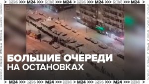 Большие очереди на остановках образовались в Подмосковье из-за снегопадов - Москва 24
