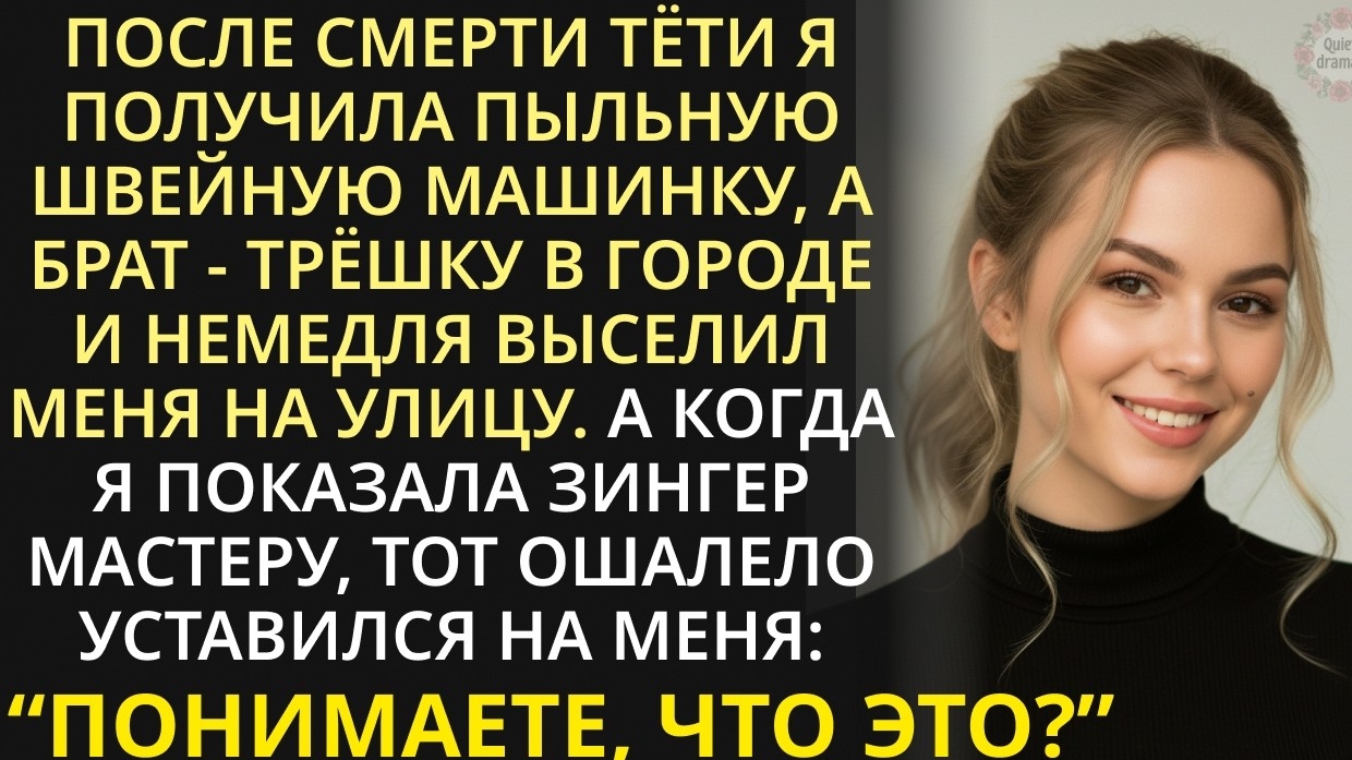 В наследство мне досталась нерабочая швейная машинка, а брату - квартира. Он, не глядя, выгнал меня смотреть онлайн