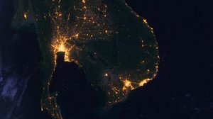 Бесплатное видео футаж, Планета Земля Ночью. Камбоджа, Азия. Вид из Космоса с Орбиты. Ночной Глобус