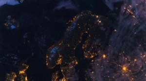 Бесплатное видео футаж, Планета Земля Ночью. Европа, Норвегия. Космос с Орбиты. Ночной Глобус