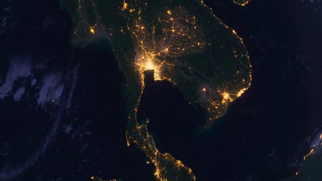 Бесплатное видео футаж, Планета Земля Ночью. Таиланд, Азия. Вид из Космоса с Орбиты. Ночной Глобус смотреть онлайн