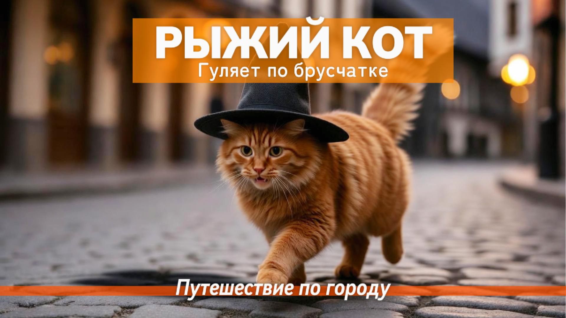 Кот гуляет по брусчатке. Путешествие по городу.