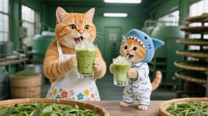 Котенок Джинджер помогает Маме-кошке собирать чай для матча-латте