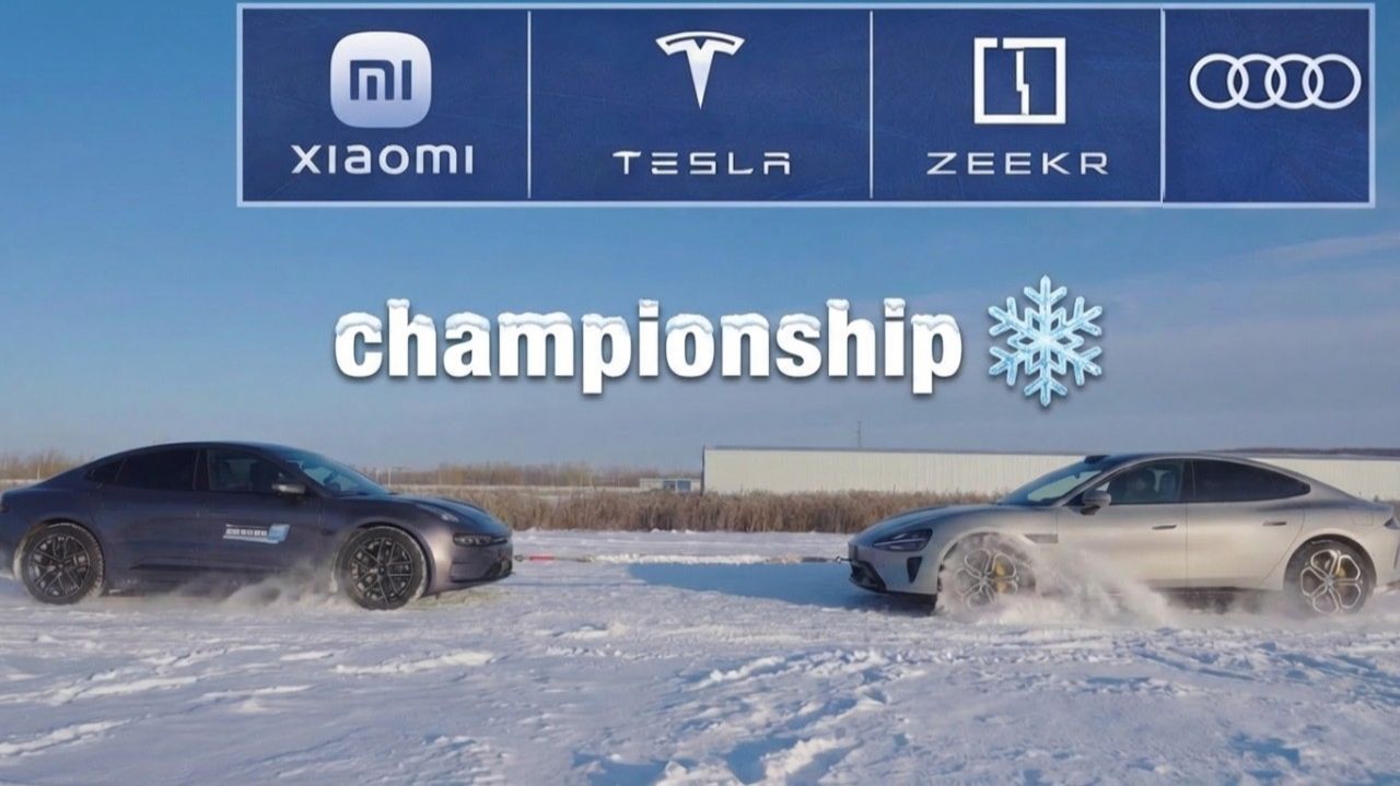 Снежный баттл по перетягиванию: Tesla vs Xiaomi vs Zeekr — кто сильнее? смотреть онлайн