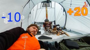 На улице МОРОЗ, а в палатке ЖАРА! Talberg Norga 3 с ПЕЧКОЙ. Вкусная еда.