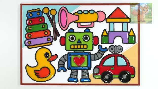 Роботы, детские игрушки, желейные раскраски и рисование-рисуем и раскрашиваем игрушки смотреть онлайн