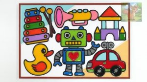 Роботы, детские игрушки, желейные раскраски и рисование-рисуем и раскрашиваем игрушки