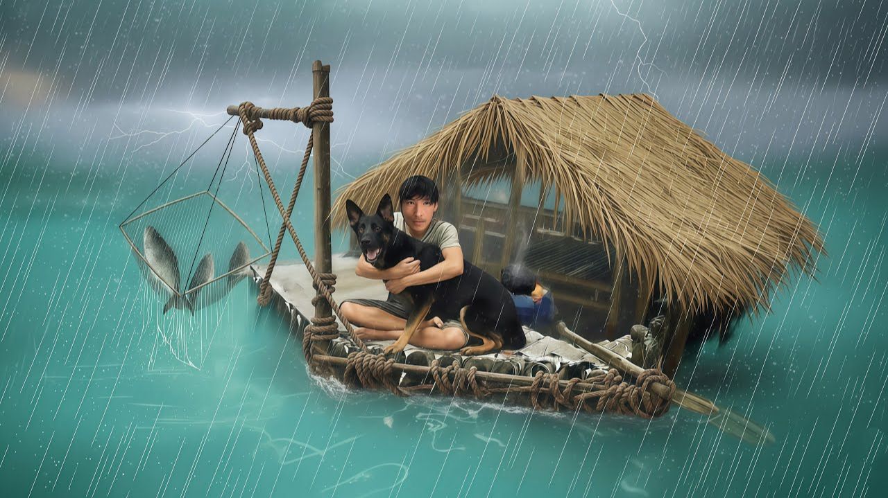 Выживание в шторме на плавучем плоту с моей собакой | Без воды, без еды, только природа смотреть онлайн