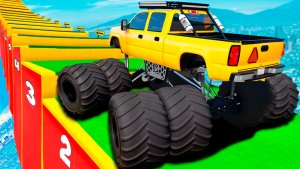 Как далеко сможет чит монстр трак забраться по ступенькам лестницы? Эксперименты ГТА 5