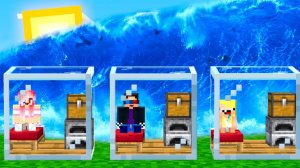 🌊ДОМ В БЛОКЕ СТЕКЛА ПРОТИВ ЦУНАМИ В МАЙНКРАФТ! ШЕДИ ЛЕСКА И НУБИК MINECRAFT