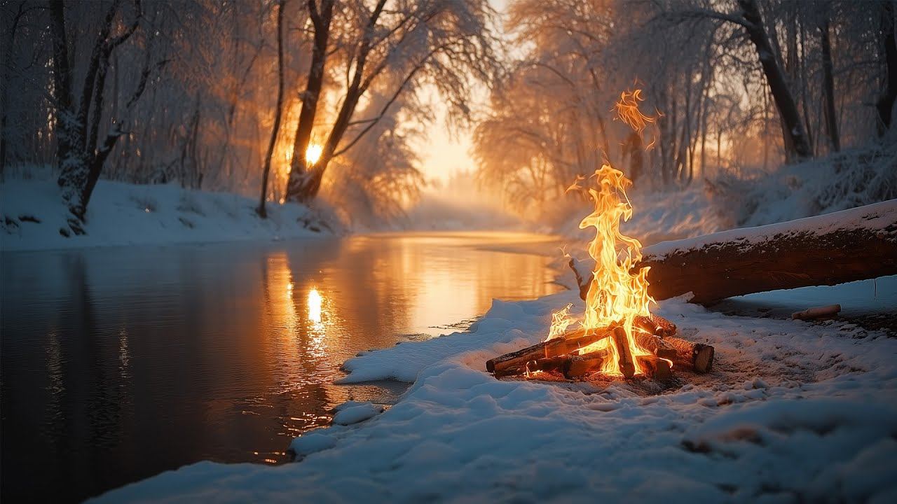 Приятные Звуки Костра. Зимняя Атмосфера спокойствия. смотреть онлайн