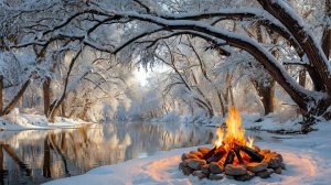 Атмосфера Зимы. Приятные звуки Костра и Воды.