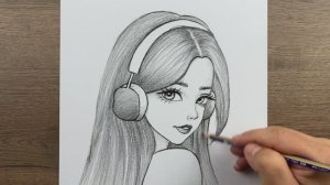 Как шаг за шагом нарисовать красивую девушку карандашом в наушниках