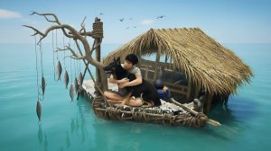 Выживание в океане на плоту из мусора с моей собакой – поиск яиц, дайвинг и приготовление пищи