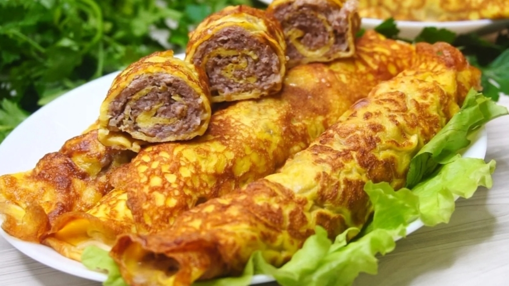 Яичные блинчики с фаршем. Бризоль. смотреть онлайн